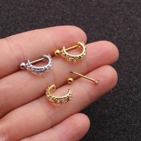 Stainless Steel Ear Piercing Barbell With Cz Hoop Cartilage Helix Daith Rook Lobe Earring Ear Piercing Jewelry 1Pcs