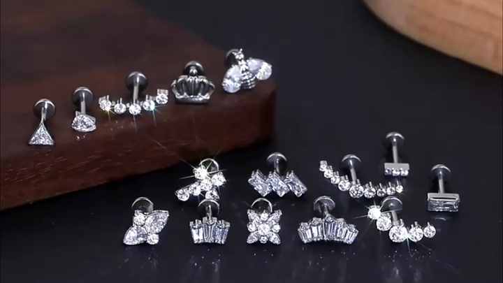 Titanium Labret Lip Piercing with White Zircon - Trendy Internally Threaded Body Jewelry for Ear Cartilage, Helix, and Tragus