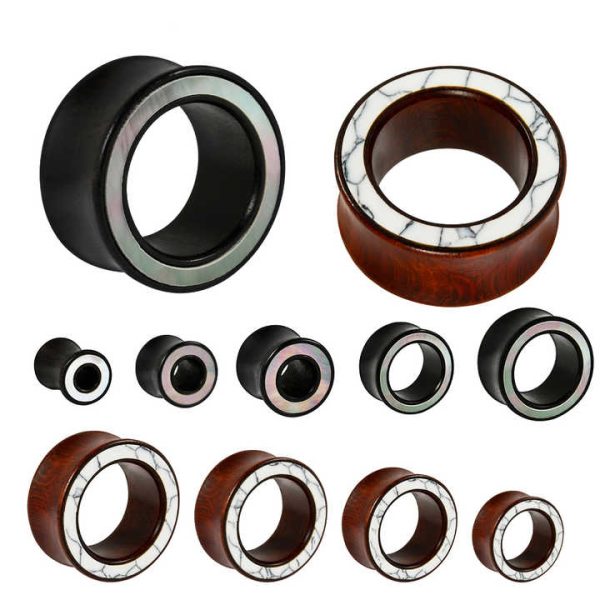 High End Design Howlite/Shell Wood Ear Tunnels Stretchers Piercing Hollow Plugs Gauges Expanders Fashion Body Jewelry 8-25mm