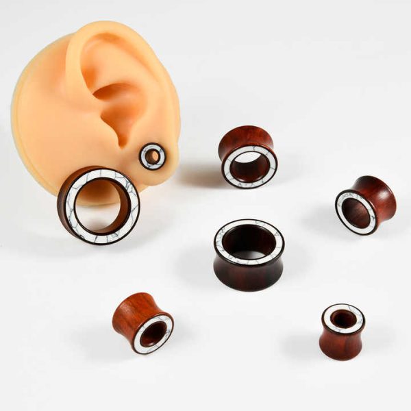 High End Design Howlite/Shell Wood Ear Tunnels Stretchers Piercing Hollow Plugs Gauges Expanders Fashion Body Jewelry 8-25mm