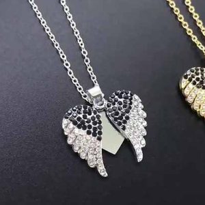 Vintage Angel Wings Heart Pendant Necklace 18K Gold Plated Stainless Steel Zircon Waterproof Jewelry for Women