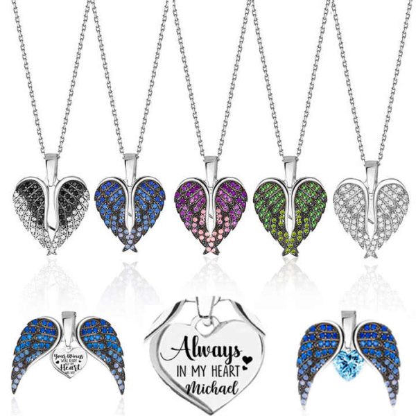 Tongxin Fashion Jewelry Waterproof Blank 18K Gold Plated Stainless Steel Zircon Angel Wings Heart Pendant Necklace