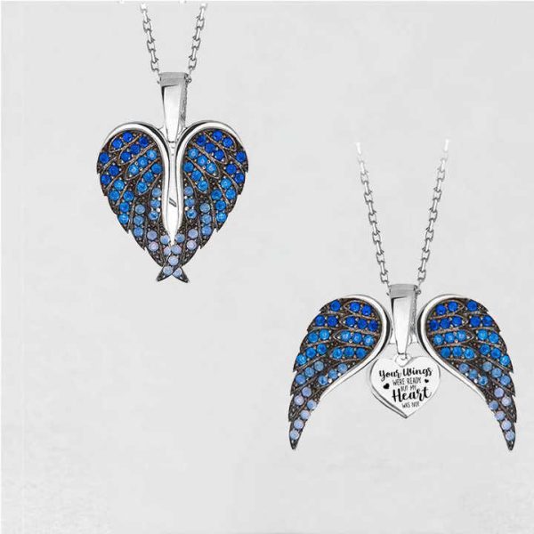 Tongxin Fashion Jewelry Waterproof Blank 18K Gold Plated Stainless Steel Zircon Angel Wings Heart Pendant Necklace