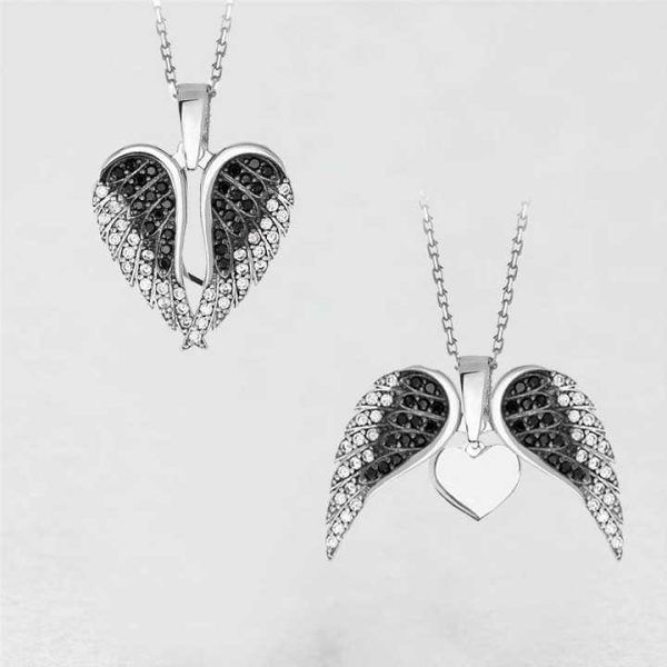 Tongxin Fashion Jewelry Waterproof Blank 18K Gold Plated Stainless Steel Zircon Angel Wings Heart Pendant Necklace