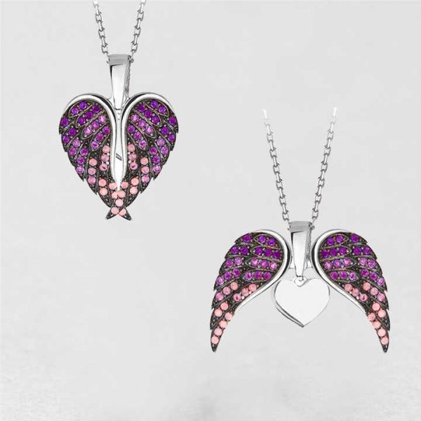 Tongxin Fashion Jewelry Waterproof Blank 18K Gold Plated Stainless Steel Zircon Angel Wings Heart Pendant Necklace