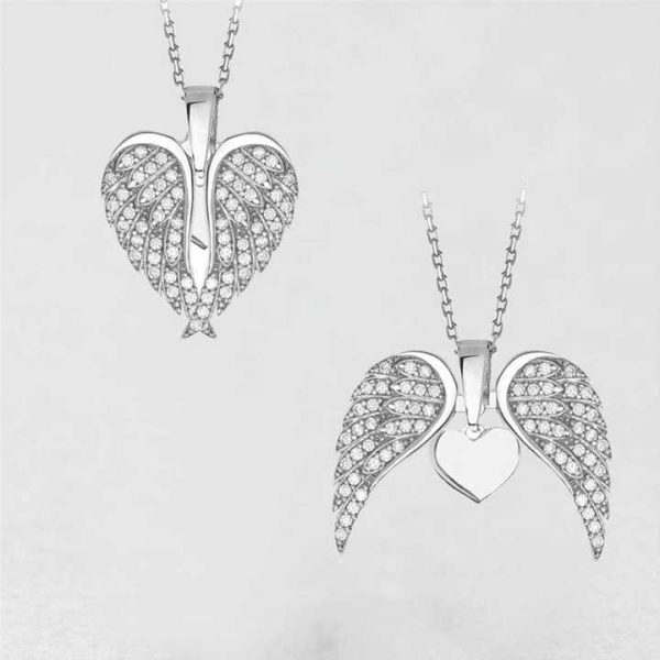 Tongxin Fashion Jewelry Waterproof Blank 18K Gold Plated Stainless Steel Zircon Angel Wings Heart Pendant Necklace