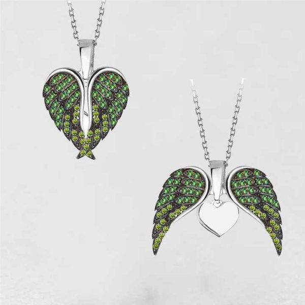 Tongxin Fashion Jewelry Waterproof Blank 18K Gold Plated Stainless Steel Zircon Angel Wings Heart Pendant Necklace
