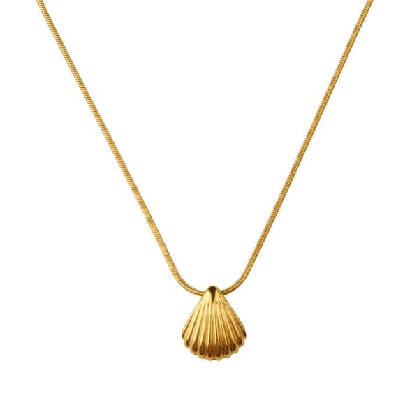 Non Tarnish 18k Gold Light Luxury Striped Scallop Shell Picture Necklace Pendant Jewelry N2312172