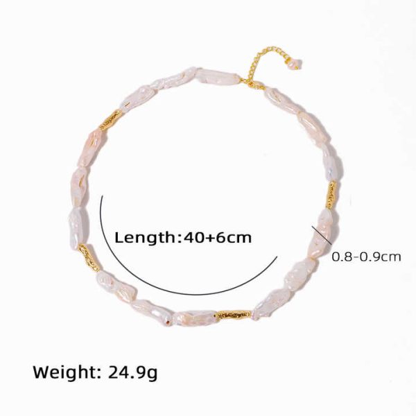 18K Gold Plated Long Pink Pearl Long Necklace Natural Freshwater Baroque Pearl Metal Necklace for Women