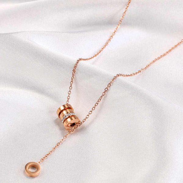 Hot Selling Fashion Simple Roman Numerals 1 Ring Stone Stainless Steel Necklace Jewelry