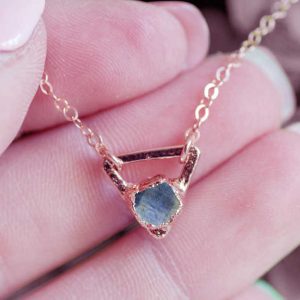 Raw Sapphire Crystal Triangle Shape Birthstone Pendant Necklace Fashion Power Jewelry With Raw Gemstone Necklace