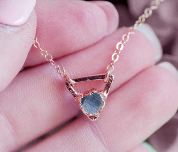 Raw Sapphire Crystal Triangle Shape Birthstone Pendant Necklace Fashion Power Jewelry With Raw Gemstone Necklace
