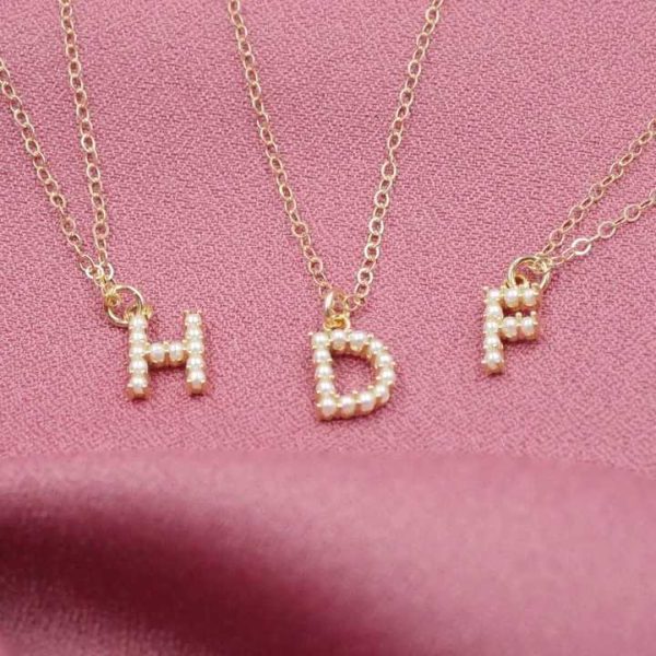 Zooying 2023 Fashion Jewelry Personalized Letter Tiny Gold Initial Necklace Gold Pearl Initial Necklace