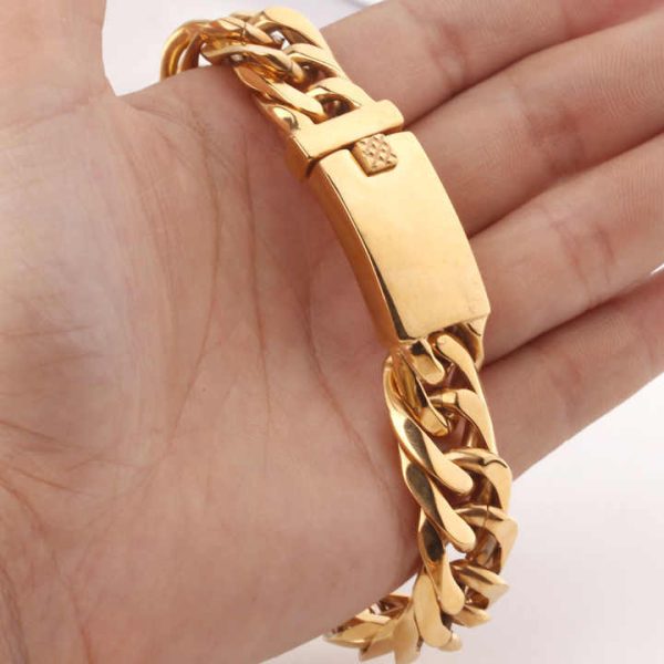 16mm 9-inch (22cm) Bracelet. Men's Accessories Thick Gold Double Button Six-sided Bracelet Cast Buttons