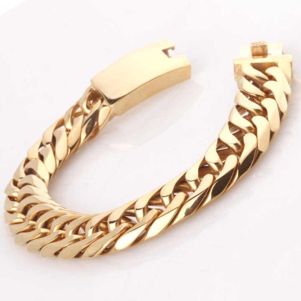 16mm 9-inch (22cm) Bracelet. Men's Accessories Thick Gold Double Button Six-sided Bracelet Cast Buttons