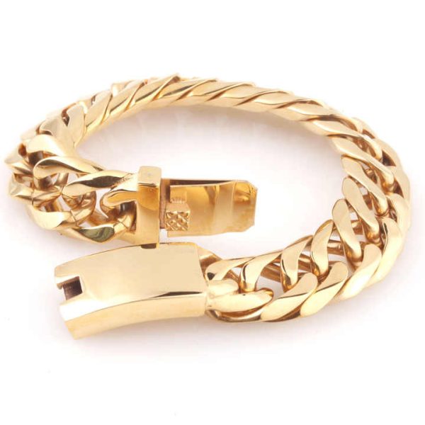 16mm 9-inch (22cm) Bracelet. Men's Accessories Thick Gold Double Button Six-sided Bracelet Cast Buttons