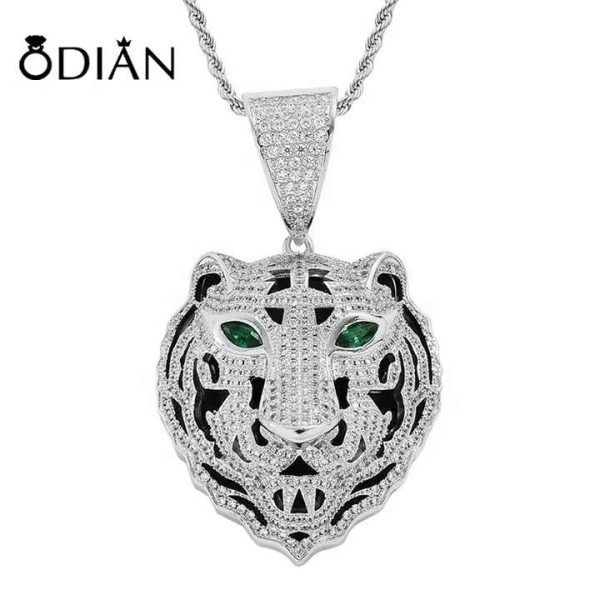 Animal Jewelry Hip Hop Big Pendant Stainless Steel Zircon Men Gold Plated Ice Out Lion Tiger Head Necklace