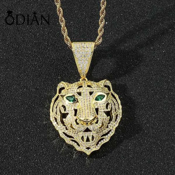 Animal Jewelry Hip Hop Big Pendant Stainless Steel Zircon Men Gold Plated Ice Out Lion Tiger Head Necklace