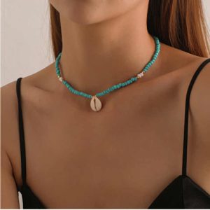 Fashion Hand Made 18k Gold Plated Blue Coconut Sea Shell Conch Pendant Necklace Cowrie Jewelry for Women 2023