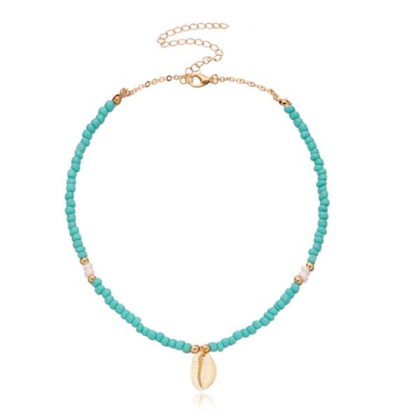 Fashion Hand Made 18k Gold Plated Blue Coconut Sea Shell Conch Pendant Necklace Cowrie Jewelry for Women 2023