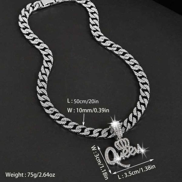 Fashionable Personalized Gold Plated Cuban Hip Hop Necklace Single Drop Full Diamond with Creative Crown English Letter Pendant