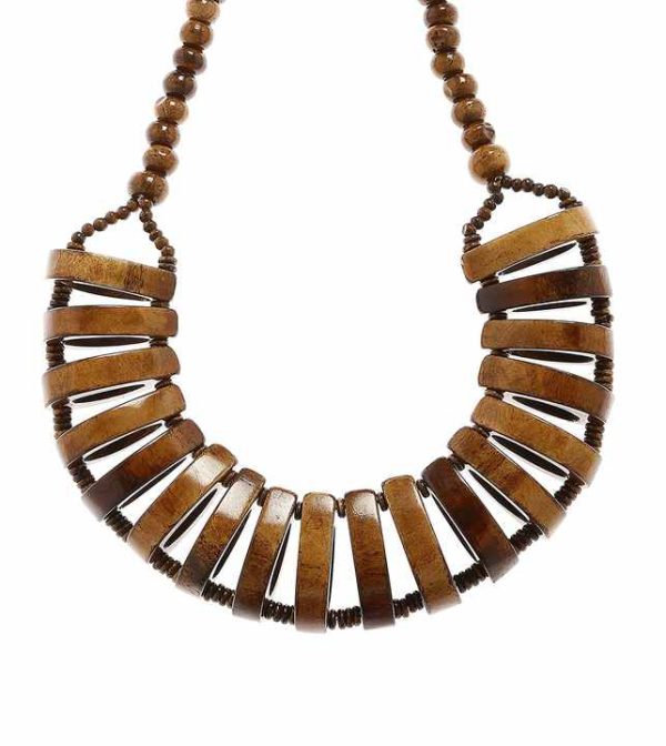 Antique Piece Square Wood Beads Choker Collar Statement Necklace for Events Birthday Party and Wedding Use
