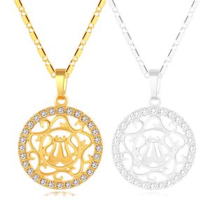 Stainless Steel Punk Hip Hop Hollow Pendant Necklace with Shell Accent Unisex Power Chain Jewelry