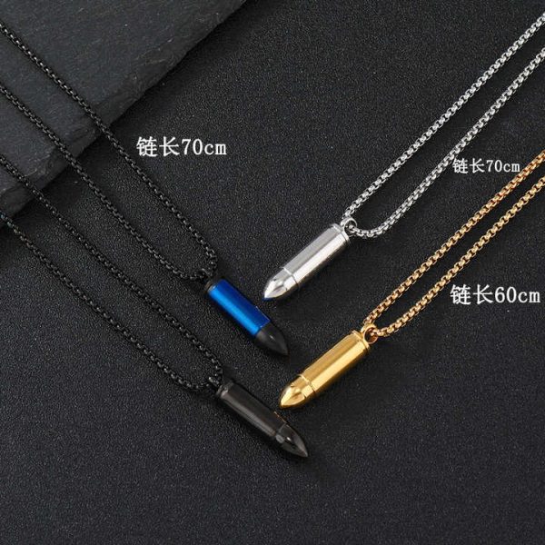 2401 Zhongqi Titanium Steel Bullet Pendant Men's Women's Necklaces Hop Cylinder Simple Stainless Casting Jewelry Manufacturers
