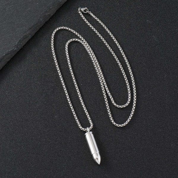 2401 Zhongqi Titanium Steel Bullet Pendant Men's Women's Necklaces Hop Cylinder Simple Stainless Casting Jewelry Manufacturers