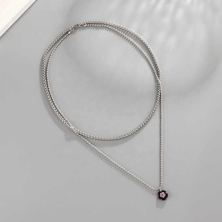 Hip Hop Stainless Steel Double-Layer Necklace With Acrylic Flower Pendant Fashion Jewelry for Women