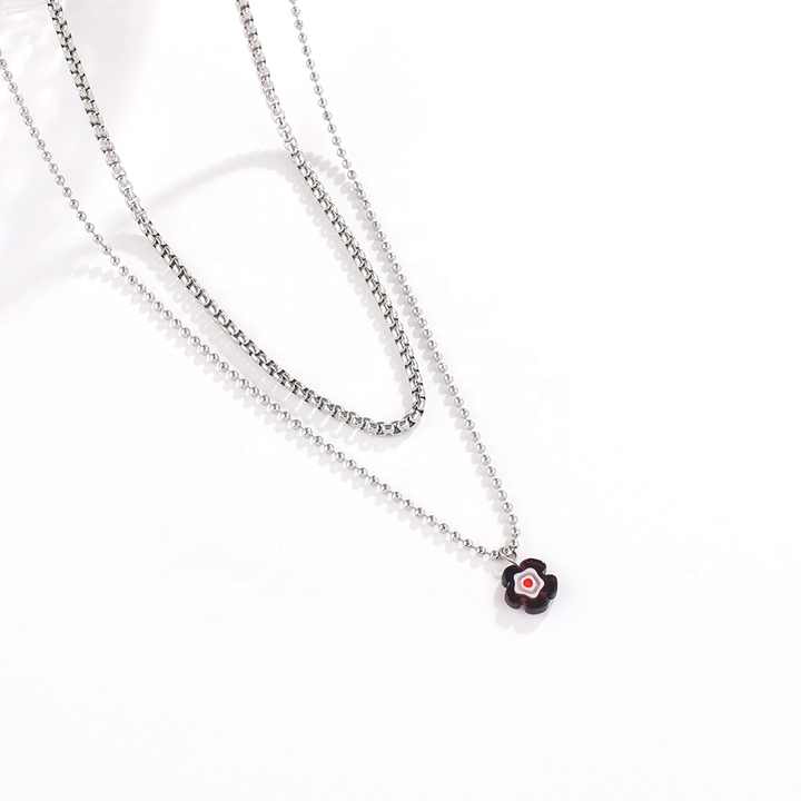 Hip Hop Stainless Steel Double-Layer Necklace With Acrylic Flower Pendant Fashion Jewelry for Women