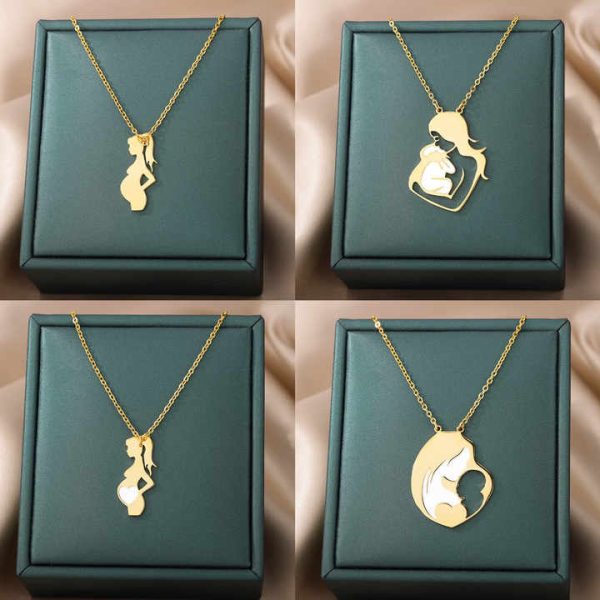 New Fashion Stainless Steel Necklace Jewelry Gold Planted Mother's Day Series Pendant Holding Children Necklace