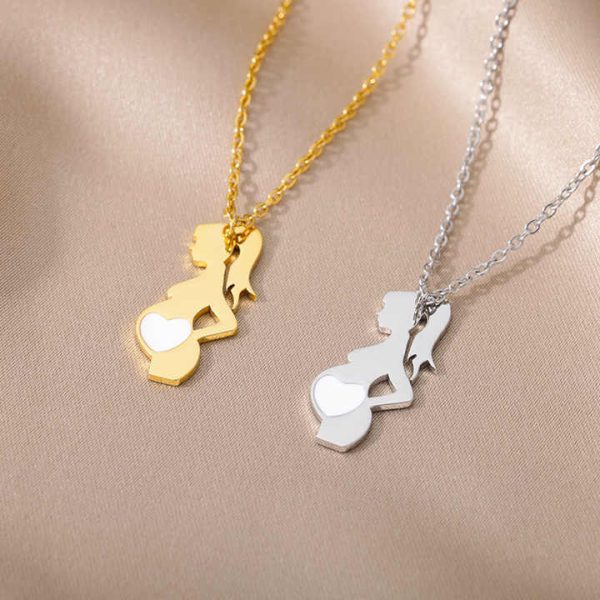 New Fashion Stainless Steel Necklace Jewelry Gold Planted Mother's Day Series Pendant Holding Children Necklace