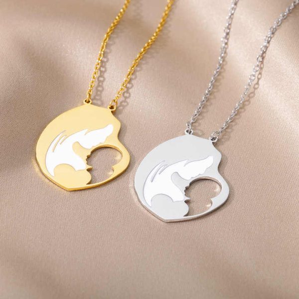 New Fashion Stainless Steel Necklace Jewelry Gold Planted Mother's Day Series Pendant Holding Children Necklace