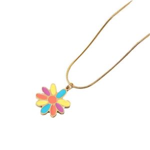Cute Dopamine Colored Stainless Steel Necklace with Flower Pendant - Fresh & Sweet Unisex Jewelry