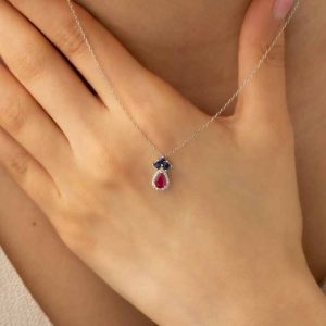 Natural Ruby & Blue Sapphire Pendant Necklace Sapphire Pendant September Birthstone Necklace Custom Design Jewelry Gift for Love