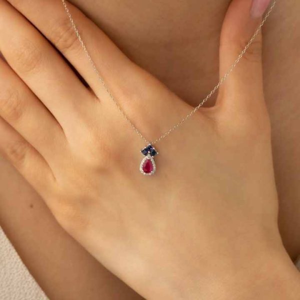 Natural Ruby & Blue Sapphire Pendant Necklace Sapphire Pendant September Birthstone Necklace Custom Design Jewelry Gift for Love