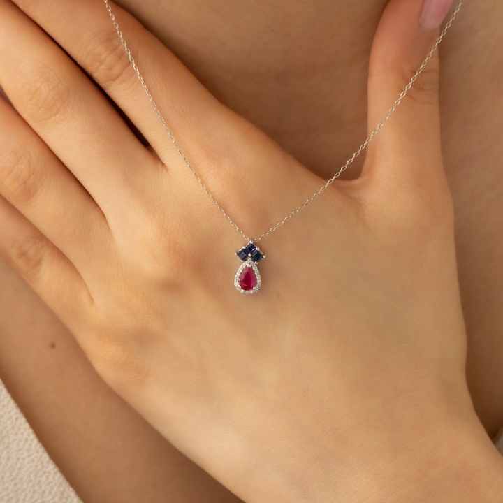 Natural Ruby & Blue Sapphire Pendant Necklace Sapphire Pendant September Birthstone Necklace Custom Design Jewelry Gift for Love