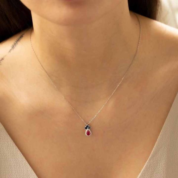 Natural Ruby & Blue Sapphire Pendant Necklace Sapphire Pendant September Birthstone Necklace Custom Design Jewelry Gift for Love