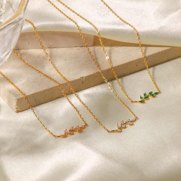18K Gold Plated Oval Zircon Inlaid Tree Branch Shape Stainless Steel Necklaces for Party Jewelry