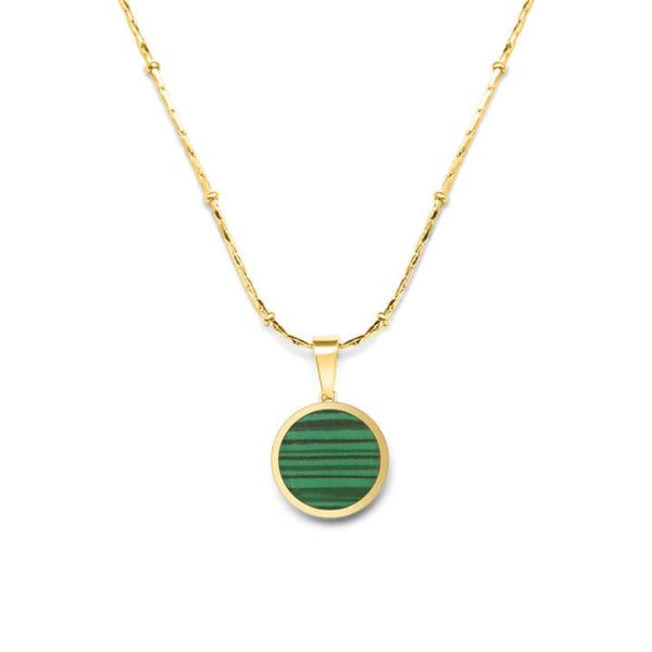 New Trendy 18K Gold Plated Stainless Steel Jewelry Wholesale Artificial Malachite Natural Shell Geometric Pendant Necklace