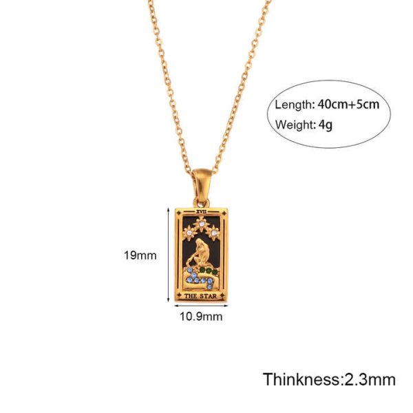 INS Fashion Retro Pop 18K Gold Plated Necklace Stainless Steel Rectangular Dripping Zircon Tarot Necklace Jewelry