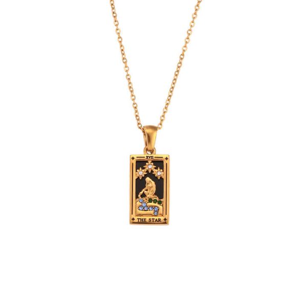 INS Fashion Retro Pop 18K Gold Plated Necklace Stainless Steel Rectangular Dripping Zircon Tarot Necklace Jewelry