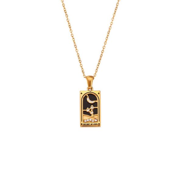 INS Fashion Retro Pop 18K Gold Plated Necklace Stainless Steel Rectangular Dripping Zircon Tarot Necklace Jewelry