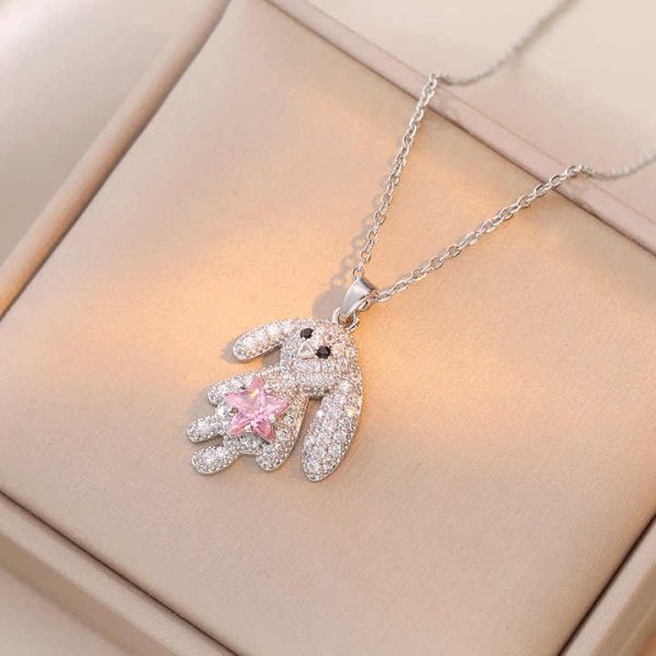 Sweet Dream Rabbit Zircon, Bear Micro-inset Zircon Pendant, Titanium Steel Necklace