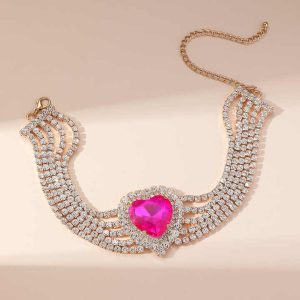 Trendy Women's Zircon Choker Necklace for Wedding Bridal Anniversary Jewelry Silver Gold Plated Alloy Chain