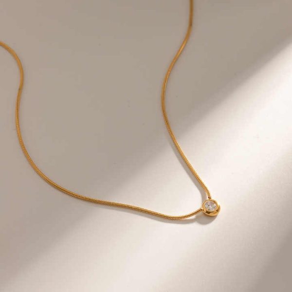 Design 18K Gold Stainless Steel Jewelry Channel Zircon Triple Pendant Choker Necklace Party