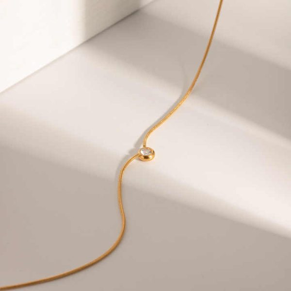 Design 18K Gold Stainless Steel Jewelry Channel Zircon Triple Pendant Choker Necklace Party