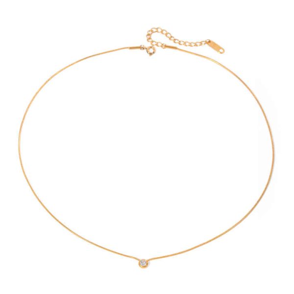 Design 18K Gold Stainless Steel Jewelry Channel Zircon Triple Pendant Choker Necklace Party