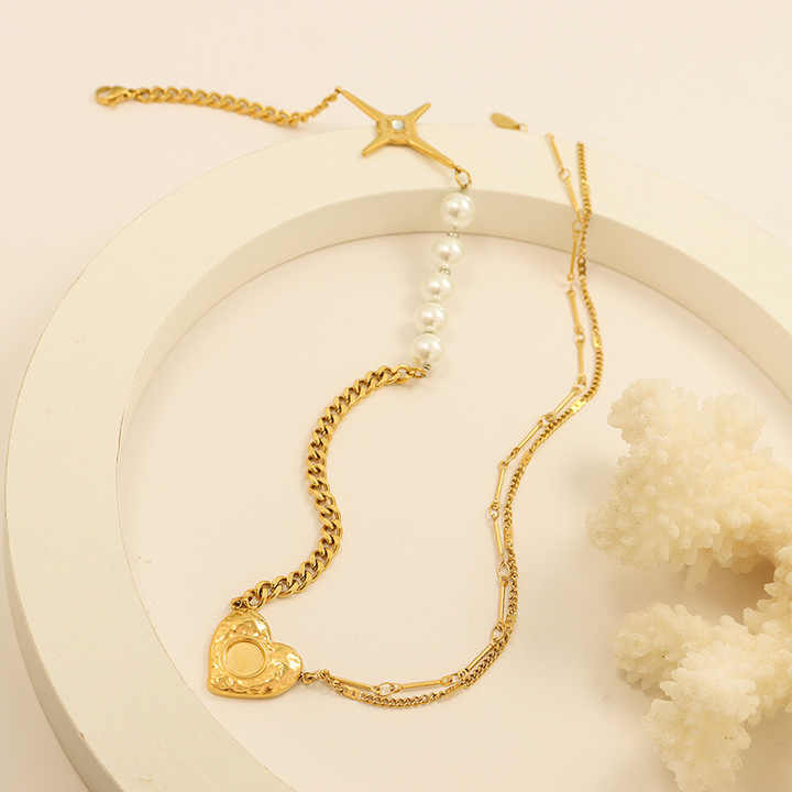 2024 Trends Gold Plated Cubic Zirconia Imitation Pearl Heart Star Pendant Fashion Jewelry Necklaces for Women